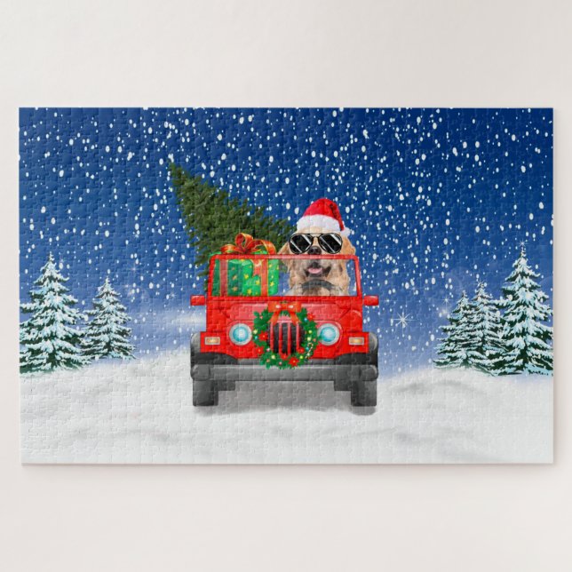 Golden Retriever dog with Christmas gifts Jigsaw Puzzle (Horizontal)
