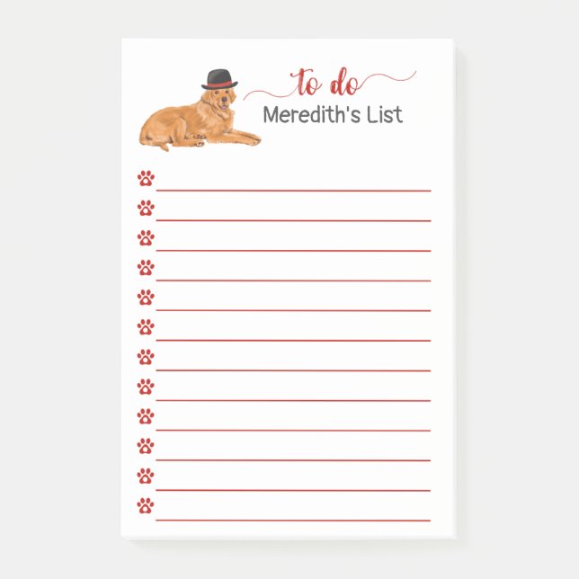 Golden Retriever Dog with Hat Painting To Do List Post-it Notes (Front)