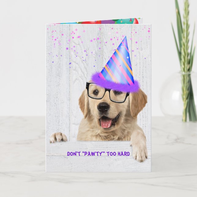 Golden Retriever Dog with party hat Card (Front)