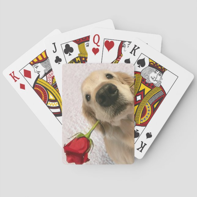 Golden Retriever Dog With Red Rose Playing Cards (Back)