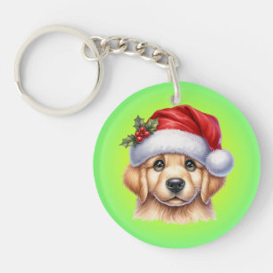 Golden Retriever Dog with Santa Claus Style-82535  Key Ring