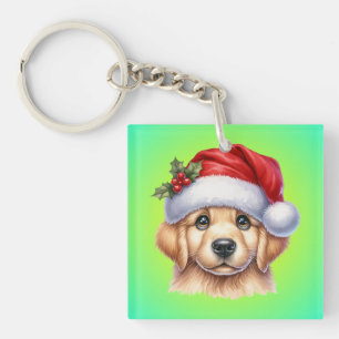 Golden Retriever Dog with Santa Claus Style-82535  Key Ring