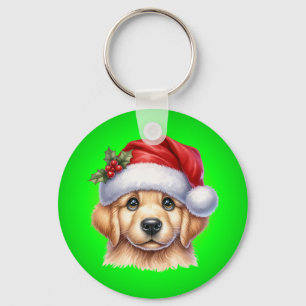 Golden Retriever Dog with Santa Claus Style-82535  Key Ring