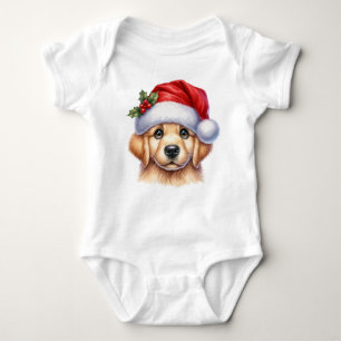 Golden Retriever Dog with Santa Claus Style  Baby Bodysuit