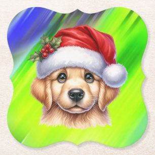 Golden Retriever Dog with Santa Claus Style  Paper Coaster
