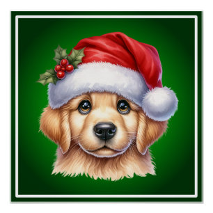 Golden Retriever Dog with Santa Claus Style  Poster