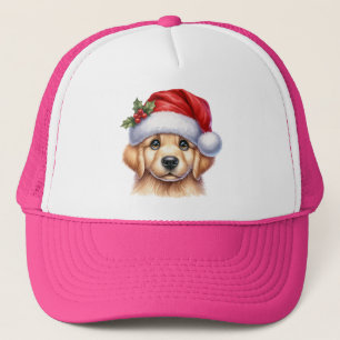 Golden Retriever Dog with Santa Claus Style  Trucker Hat