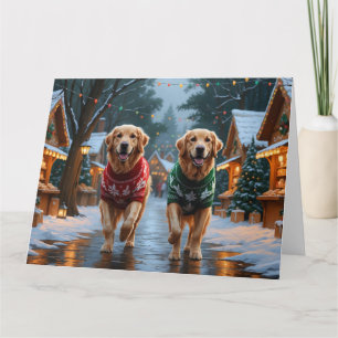 Golden Retriever Dogs Christmas Snow Holiday Card