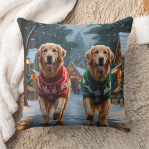Golden Retriever Dogs Christmas Snow Holiday Cushion