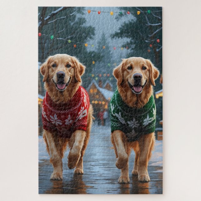 Golden Retriever Dogs Christmas Snow Holiday Jigsaw Puzzle (Vertical)