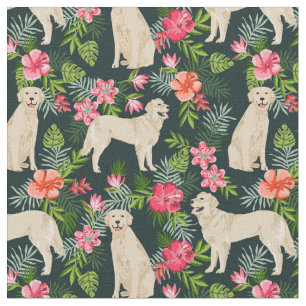 golden retriever dogs hawaiian print fabric