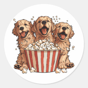 Golden Retriever Dogs Movie Popcorn Bucket Classic Round Sticker