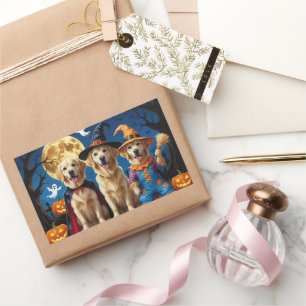 Golden Retriever Dogs Pumpkin Halloween Funny Rectangular Sticker