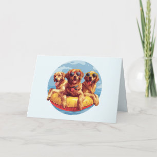 Golden Retriever Dogs Summer Pool Floaties Card