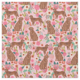 golden retriever dogs vintage florals pink fabric