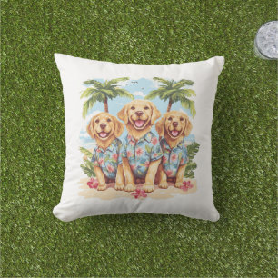 Golden Retriever Dogs Wearing Hawaiian Shirts Cushion