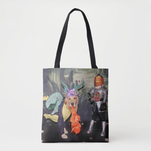 Golden Retriever Dragons Fighting a Knight Tote Bag (Front)