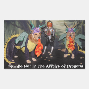 Golden Retriever Dragons Meddle Not Rectangular Sticker