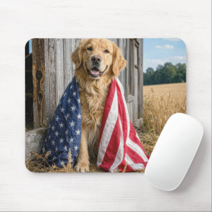 Golden Retriever Draped in an American Flag Mouse Pad