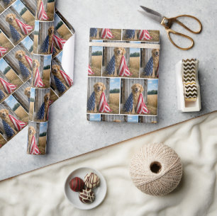 Golden Retriever Draped in an American Flag Wrapping Paper