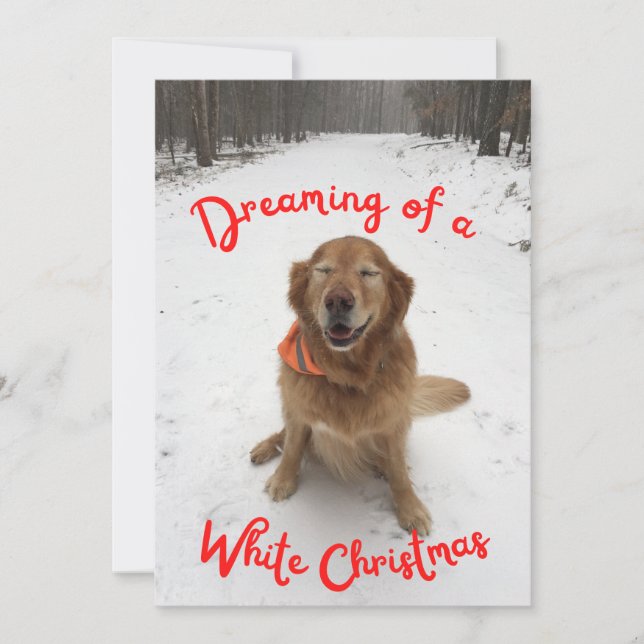 Golden Retriever Dreaming of White Christmas Holiday Card (Front)