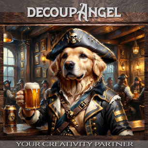 Golden Retriever Drinking Beer in Pirate's Den -  Tissue Paper