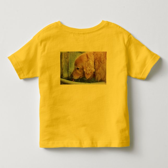 golden retriever drinking from outdoor fountain toddler T-Shirt (Back)