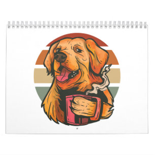 Golden Retriever drinks coffee T-Shirt Calendar