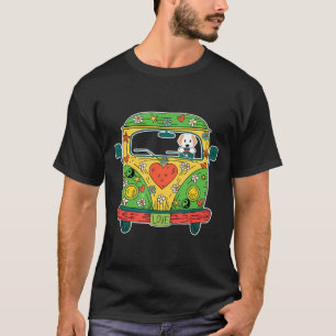 Golden Retriever Driving Hippie Bus Peace Love Dog T-Shirt