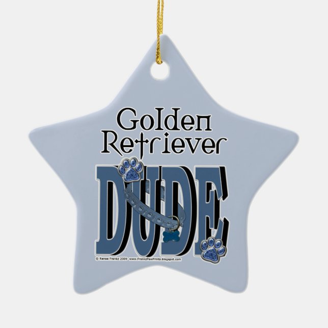 Golden Retriever DUDE Ceramic Tree Decoration (Front)