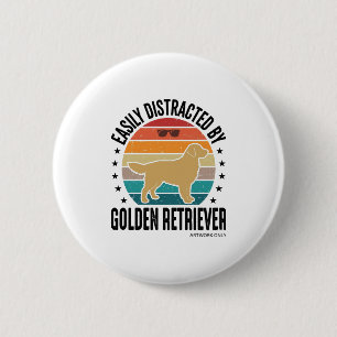 Golden Retriever Easily Distracted Vintage Dog Des 6 Cm Round Badge
