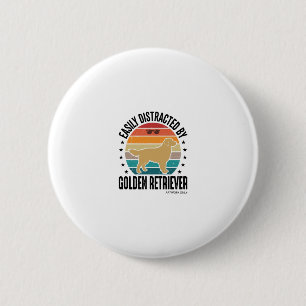 Golden Retriever Easily Distracted Vintage Dog Des 6 Cm Round Badge