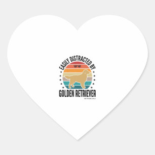 Golden Retriever Easily Distracted Vintage Dog Des Heart Sticker