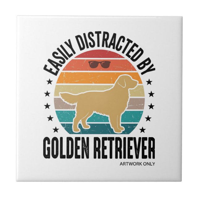 Golden Retriever Easily Distracted Vintage Dog Des Tile (Front)
