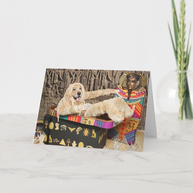 Golden Retriever Egyptian Mummy Halloween  Holiday Card (Front)