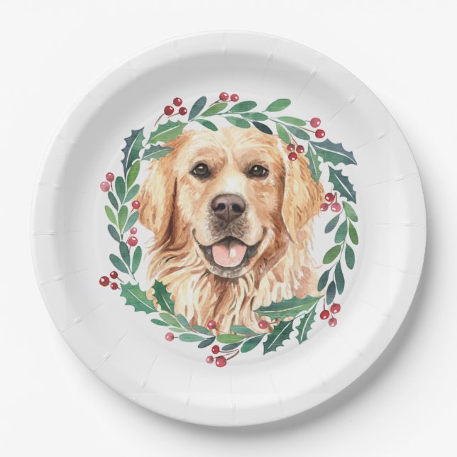 Golden Retriever Elegant Dog Christmas Holiday Paper Plate (Front)
