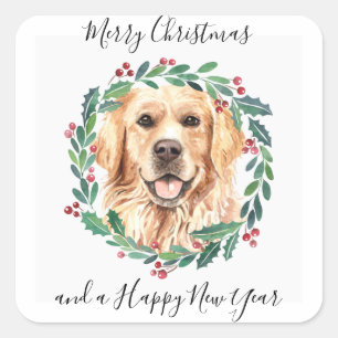 Golden Retriever Elegant Dog Merry Christmas Square Sticker