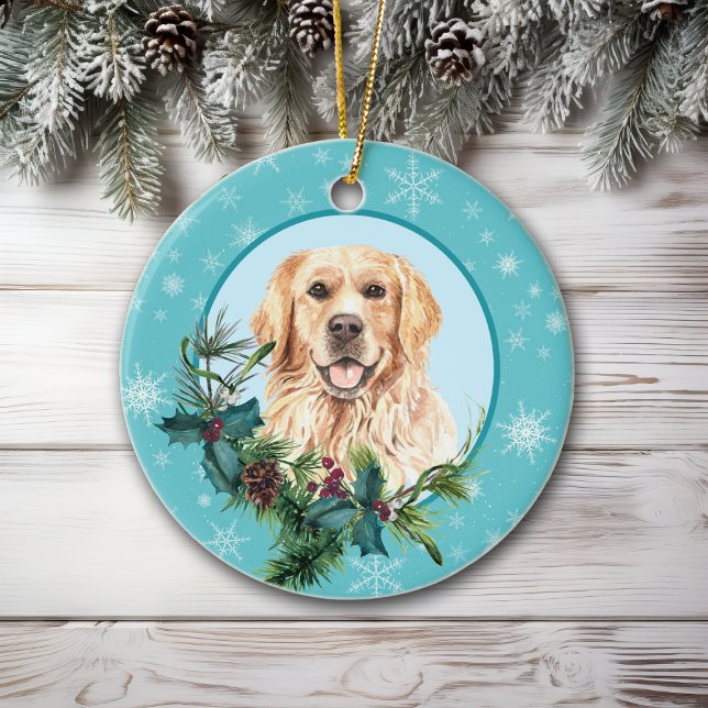 Golden Retriever Evergreen Blue Snowflake Ceramic Tree Decoration (Creator Uploaded)