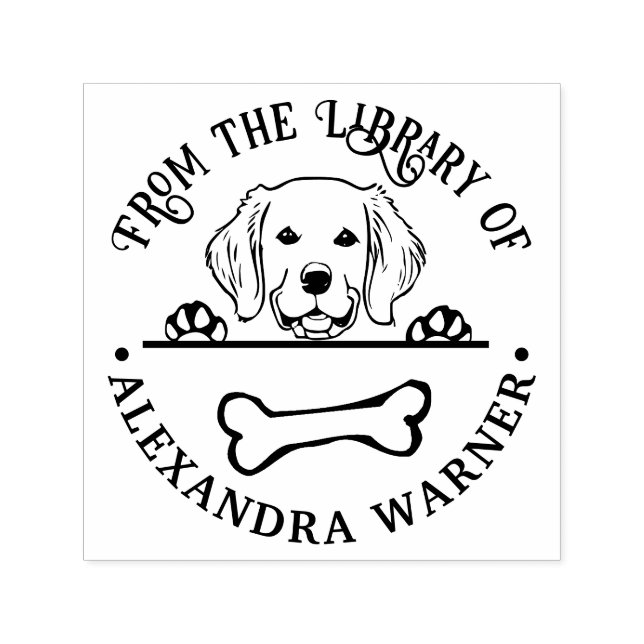 Golden Retriever Eying Bone Library Book Name Self-inking Stamp (Design)