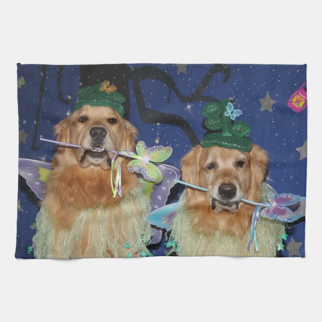 Golden Retriever Fairies Tea Towel (Horizontal)