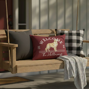 Golden Retriever Family Name Welcome Decorative Cushion