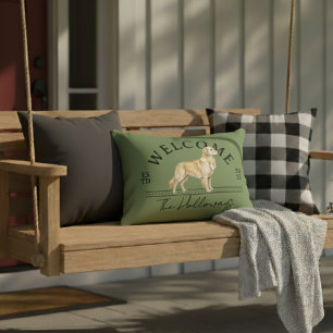 Golden Retriever Family Name Welcome Decorative Cushion