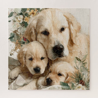Golden Retriever Family Puppies Vintage Christmas Jigsaw Puzzle