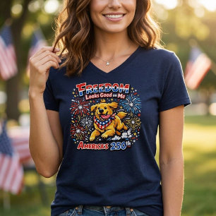 Golden Retriever Fireworks 250th Anniversary T-Shirt