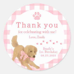 Golden Retriever First Birthday Party Favour Classic Round Sticker