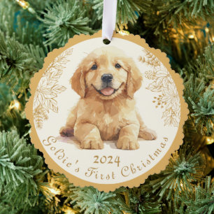 Golden Retriever First Christmas  Tree Decoration Card