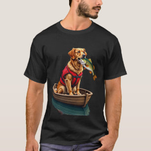 Golden Retriever Fishing Adventure - Red Vest Boat T-Shirt