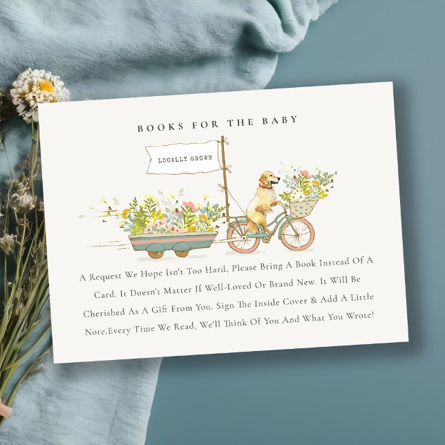 Golden Retriever Floral Books For Baby Shower Enclosure Card (Creator Uploaded)