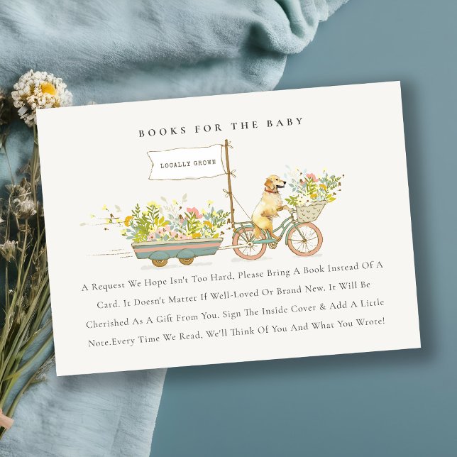 Golden Retriever Floral Books For Baby Shower Enclosure Card (Creator Uploaded)