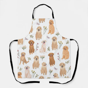 Golden Retriever Floral Pattern Cute Dog & Wildf Apron